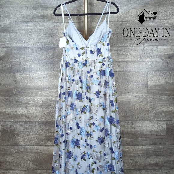 David's Bridal Floral Layered Mesh Sweetheart Maxi Dress Size 8 - Picture 2 of 7